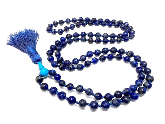 Lapis Lazuli & Turquoise Mala Necklace | Hand-Knotted 108 Beads | SATYA Collection