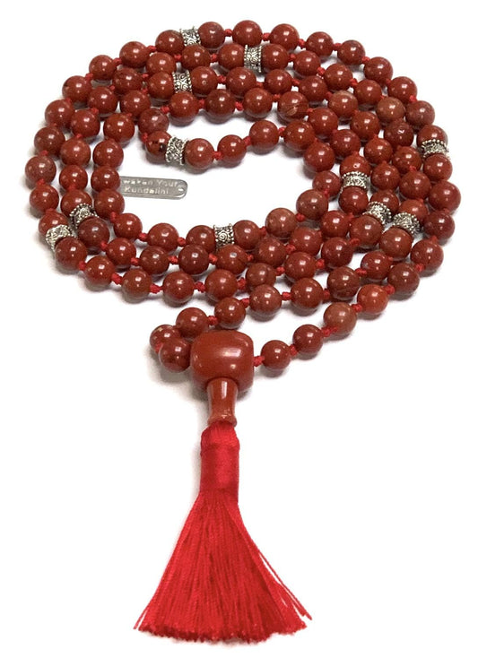 Hand Knotted Red Jasper Mala Necklace - 8mm, 108 Beads with Zinc Alloy Spacers - Leo & Virgo Birthstone - Multi-Chakra Alignment