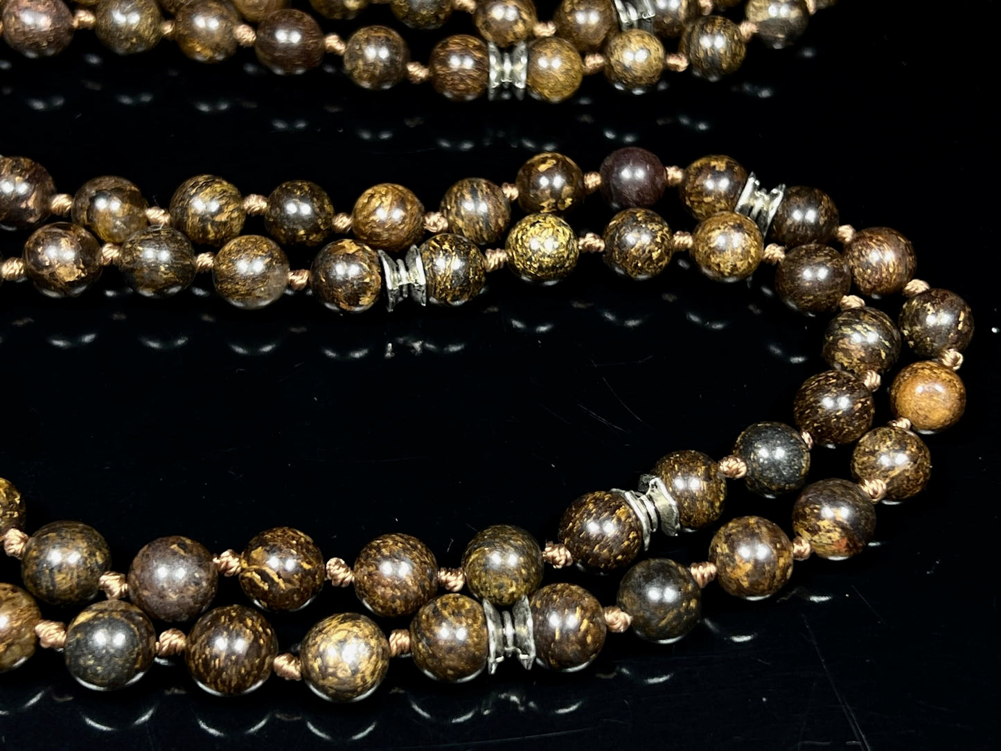 Hand-Knotted Bronzite Mala Necklace (8mm 108 Beads) - Gemini & Leo Birthstone - Solar Plexus Chakra