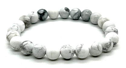 AWAKEN YOUR KUNDALINI White Howlite Stretch Bracelet, Birthstone for June, Gemini & Cancer Sun Sign, Crown Chakra