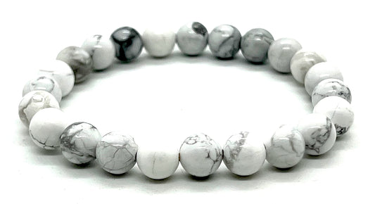 AWAKEN YOUR KUNDALINI White Howlite Stretch Bracelet, Birthstone for June, Gemini & Cancer Sun Sign, Crown Chakra