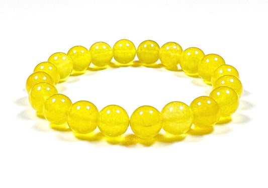 Attract Joy & Confidence: Yellow Jade Stretch Bracelet (10mm Beads) - Leo Birthstone & Solar Plexus Chakra Balance
