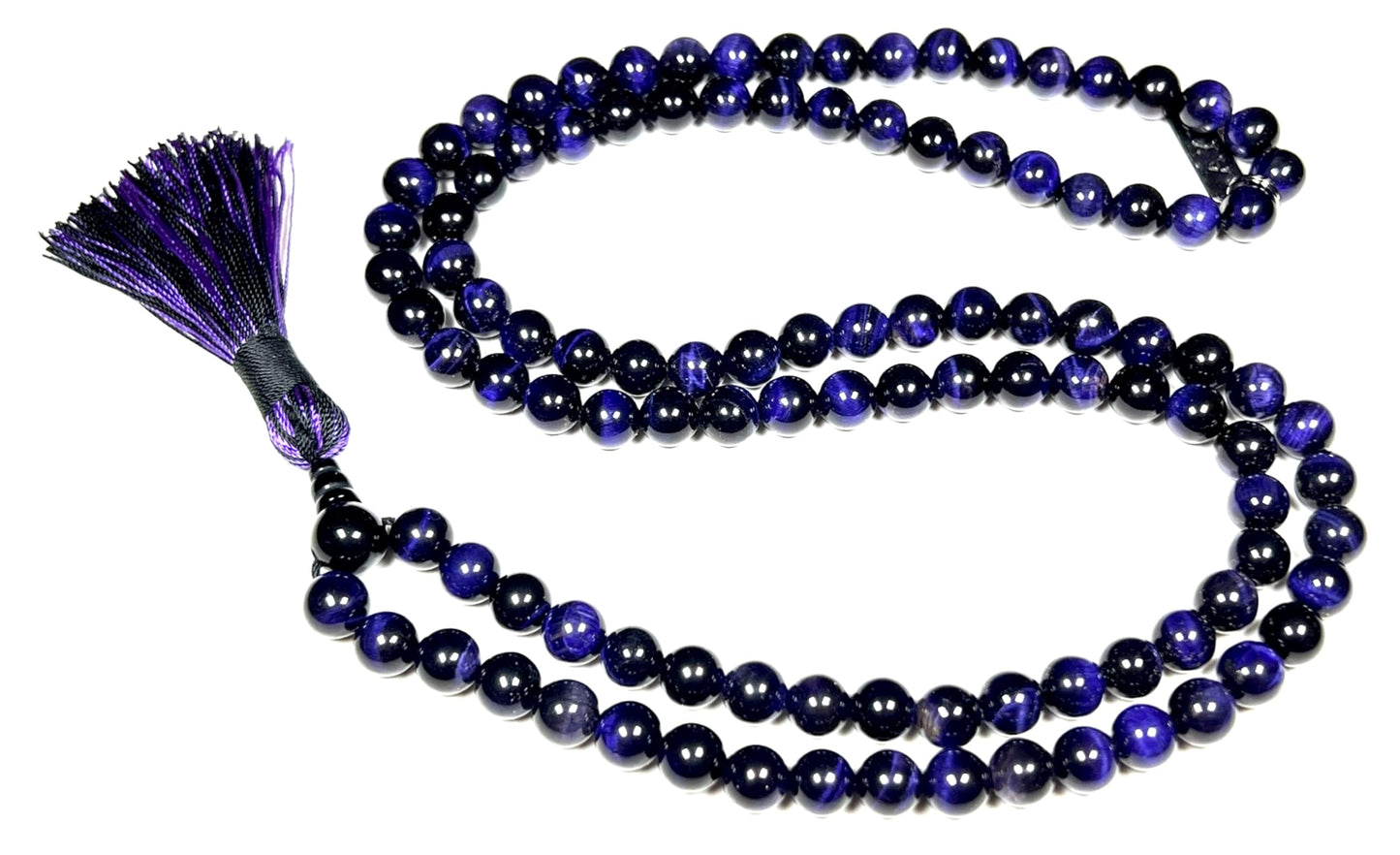 Handmade Tiger's Eye Mala Beads Necklace – 8mm 108 Beads – Multicolor Options – Solar Plexus Chakra & Zodiac Birthstones – Meditation Jewelry