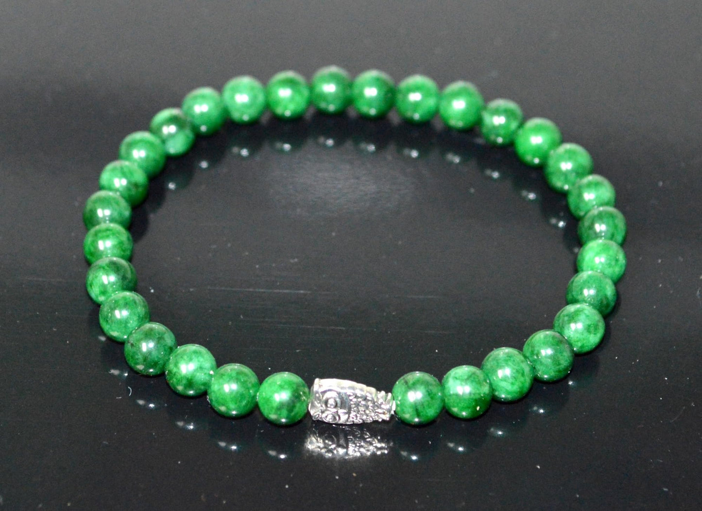 Green Jade Stretch Bracelet with Lucky Charm Accents - Taurus Birthstone for May - Heart Chakra