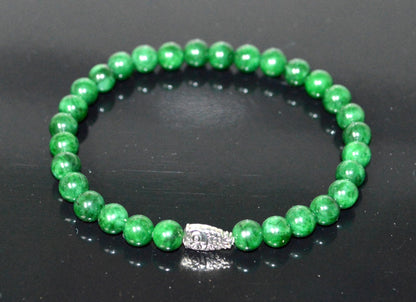Green Jade Stretch Bracelet with Lucky Charm Accents - Taurus Birthstone for May - Heart Chakra
