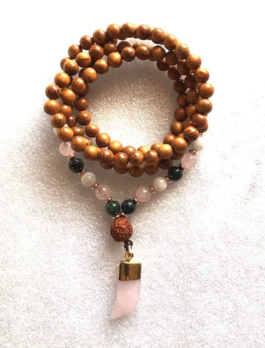 7 Chakra Wrap Mala Beads, 108 Wooden Mala Beads, Stretch Wrap Mala, Mala Necklace Without Tassel, Gemstone Wrap Mala