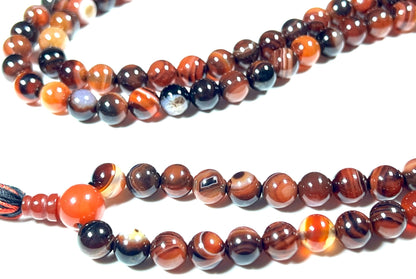 Handmade Red Striped Agate Mala Beads Necklace – 8mm, 108 Beads – Root Chakra, Aries & Scorpio Birthstone