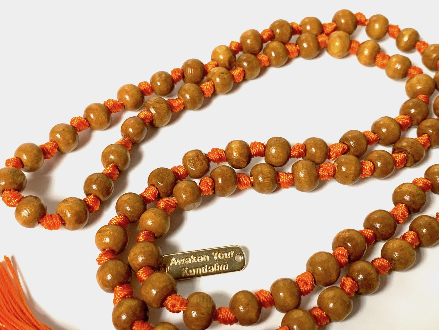 Awaken Your Kundalini Tulsi mala beads necklace hand knotted mala holy basil beads 8 mm 108 Buddhist prayer beads 7 Chakra mala colors - w/Velvet mala pouch (SECOND SACRAL CHKARA)