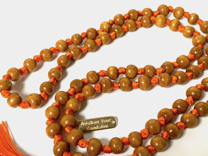 Awaken Your Kundalini Tulsi mala beads necklace hand knotted mala holy basil beads 8 mm 108 Buddhist prayer beads 7 Chakra mala colors - w/Velvet mala pouch (SECOND SACRAL CHKARA)