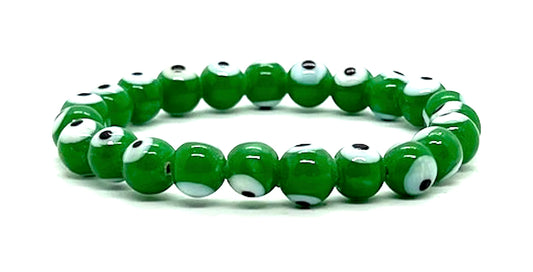 Embrace Abundance & Growth: Handmade Green Evil Eye Charm Bracelet (8mm Beads) - Taurus & Virgo Birthstone - Heart Chakra Harmony