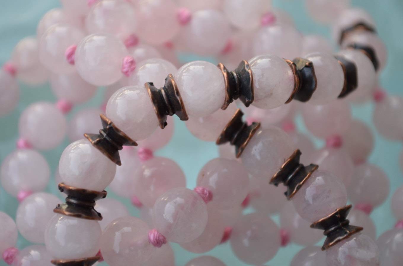Rose Quartz Mala Beads Necklace, Healing Heart Chakra Mala, Pink Jewelry, Knotted 10mm 108 Beads Rosary