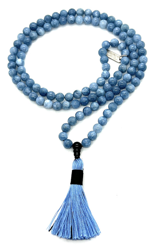 AERIS Blue Aventurine Mala Necklace | Clarity, Calm & Communication | Throat & Root Chakra | Pisces Birthstone