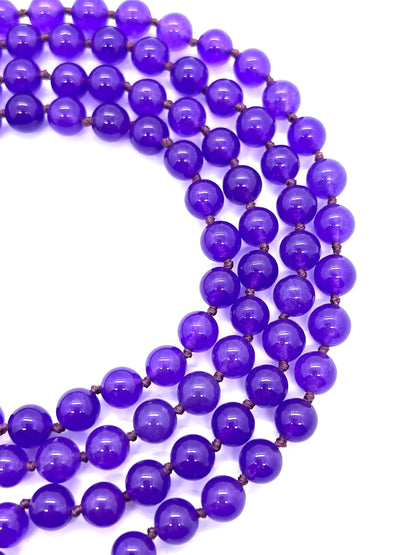 Calming & Balancing Purple Jade Mala Necklace with Tassel (8mm 108 Beads) - Taurus & Libra Birthstone - Heart Chakra Harmony