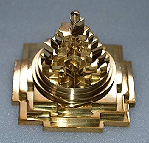 AWAKEN YOUR KUNDALINI Sri Meru Yantra, Shree Chakra Maha Meru in Brass Size 3" Inch - Spiritual Powers, Vaastu Dosh, Prosperity - 3D