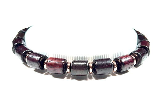 Cylindrical Rosewood Beads Stretch Bracelet | ARANYA Collection