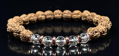 5 Mukhi Chikna Rudraksha Bracelet with Crystal Quartz | Stretch Beads for Balance & Clarity