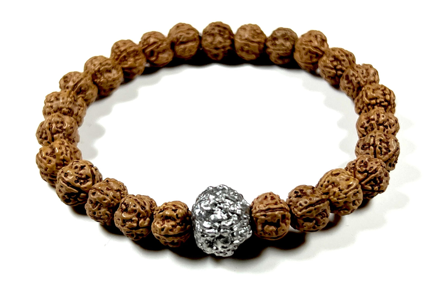 5 Mukhi Chikna Rudraksha with Parad (Mercury) Bead Stretch Bracelet – Leo Birthstone, Mercury Astrological Sign, Heart Chakra