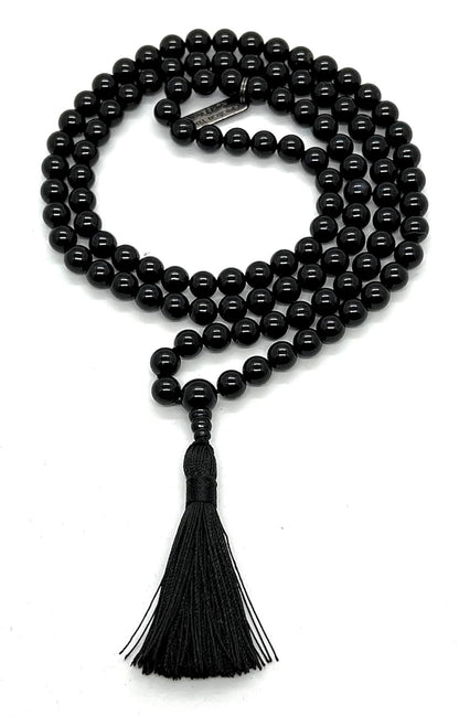 VESTA Black Tourmaline Mala Necklace | 108 Hand-Knotted 8mm Beads for Grounding & Protection | Root Chakra | Capricorn Birthstone | Handmade in USA