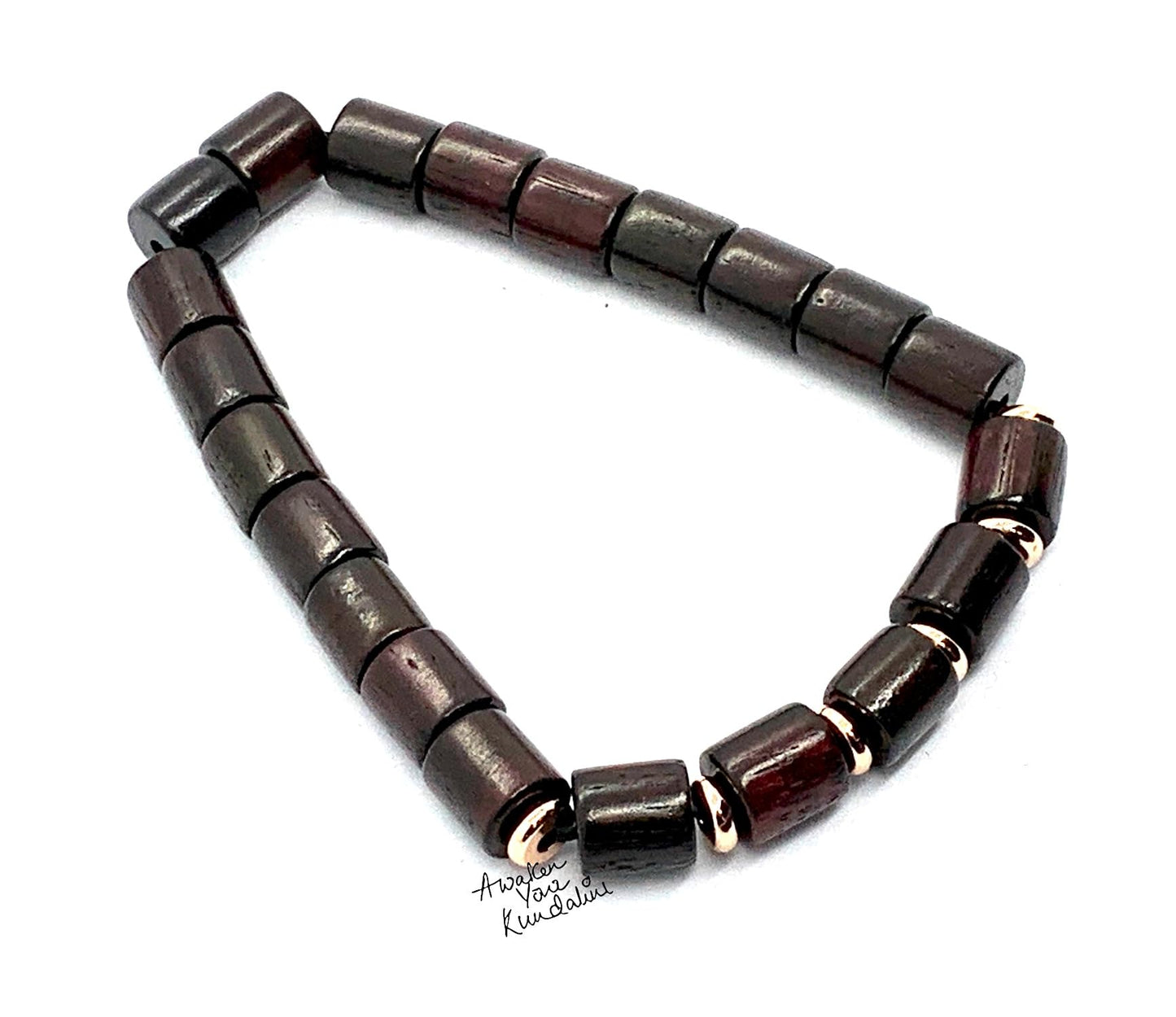 Cylindrical Rosewood Beads Stretch Bracelet | ARANYA Collection