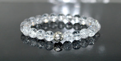 Himalayan Ice Crystal Quartz and Lava Beads Stretch Bracelet – Multi Tone Finish – Aries Birthstone – Universal Sun Sign - Crown Chakra Energy Bracelet