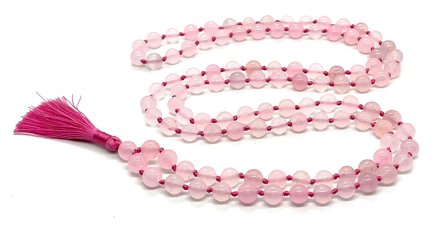 Hand-Knotted Pink Jade Mala Necklace (8mm Beads) - Embrace Love & Harmony: Heart Chakra Balancing - Cancer & Libra Birthstone