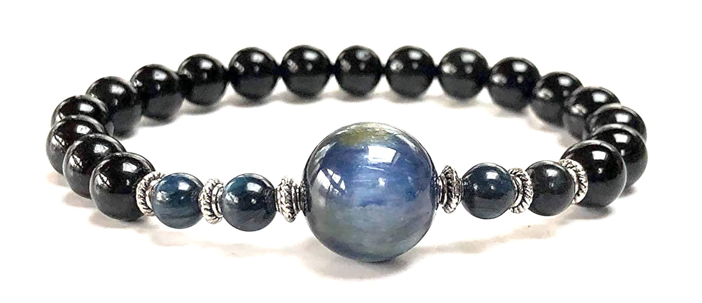 Black Tourmaline & Kyanite Stretch Bracelet | VESTA & ALIGN Collection