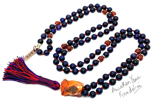 Hand Knotted Royal Vision Mala – Purple Tiger’s Eye with Faceted Carnelian Markers | 8mm 108 Beads | Third Eye & Sacral Chakras | July Birthstone Energy | Ethically Sourced