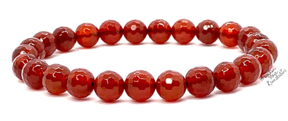 Red Carnelian Stretch Bracelet – 8mm Beads – AAA Grade Faceted – Sacral Chakra & Leo Birthstone – Meditation Jewelry