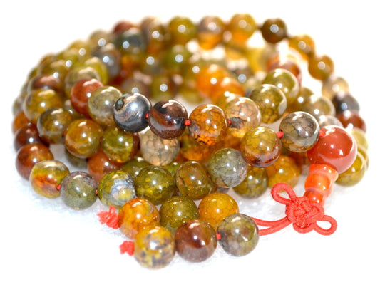 Heart chakra mala Dragon Vein Agate mala beads necklace Reiki Healing Stretch necklace 8mm 108 Buddhist prayer beads Tibetan beads w/free velvet mala Pouch/love Abundance Child birth