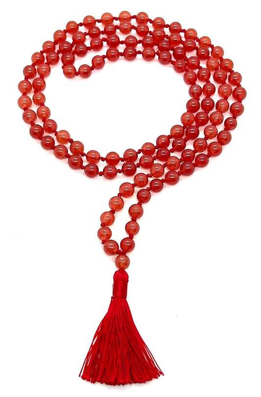Embrace Energy & Passion: Hand-Knotted Red Jade Mala (108 Beads, 8mm) - Aries & Scorpio Birthstone - Sacral Chakra Harmony