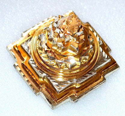 Sri Shree Meru Yantra, Sri Chakra in Brass Size 3" Inch - Spiritual Powers, Vaastu Dosh, Prosperity - 3D - 2 Tone