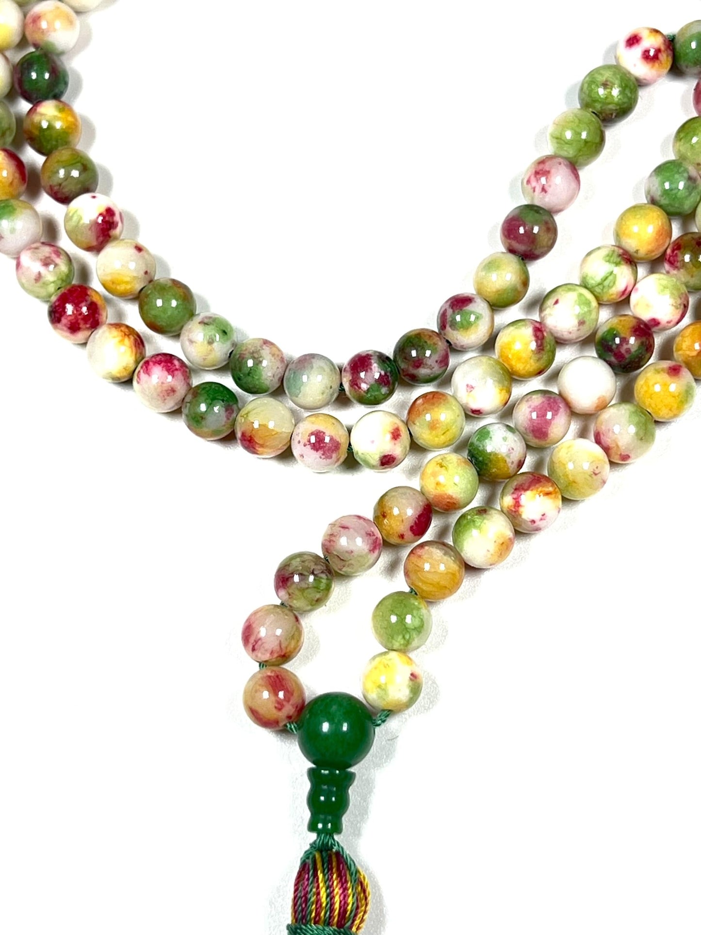 Rainbow Natural Jade Mala Beads Necklace – 8mm, 108 Beads – Birthstone & Chakra Energy Beads for Spiritual Practices & Meditation