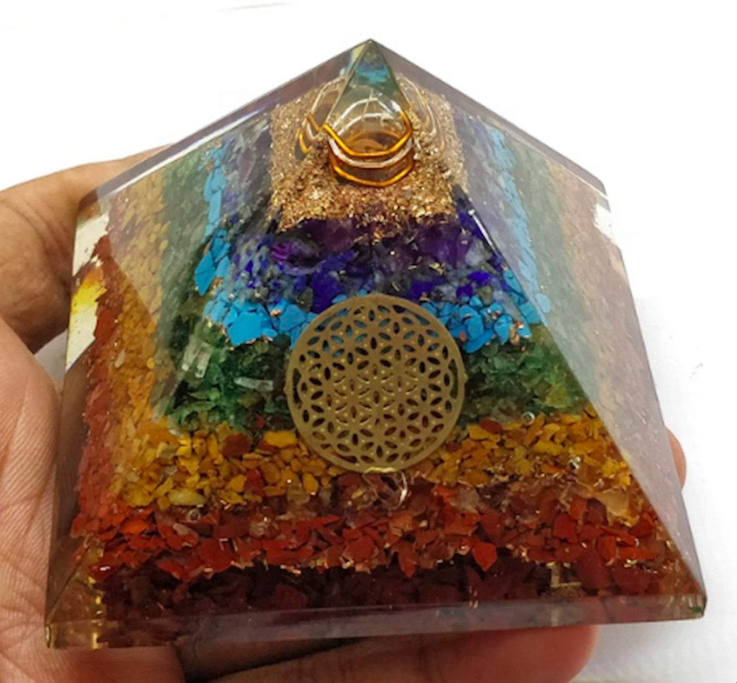 7 Chakra Orgonite Pyramid | 2-Inch Energy Harmonizer | TATTVA Collection