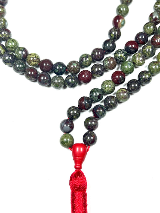 Bloodstone Jasper Mala Beads Necklace | 8mm | 108 Beads | Warrior’s Mala | Aries Birthstone & Root Chakra