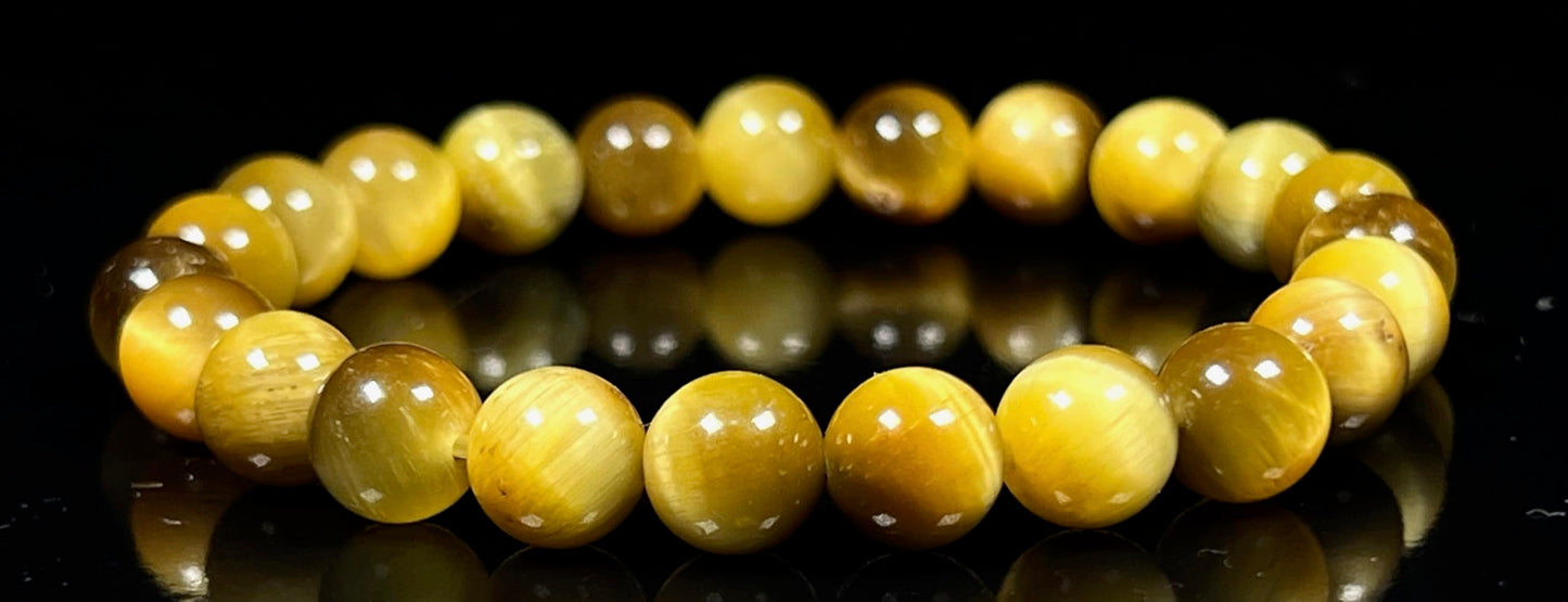 Tiger's Eye Stretch Bracelet – 8mm Beads – Multicolor Options – Solar Plexus Chakra & Zodiac Birthstones – Meditation Jewelry