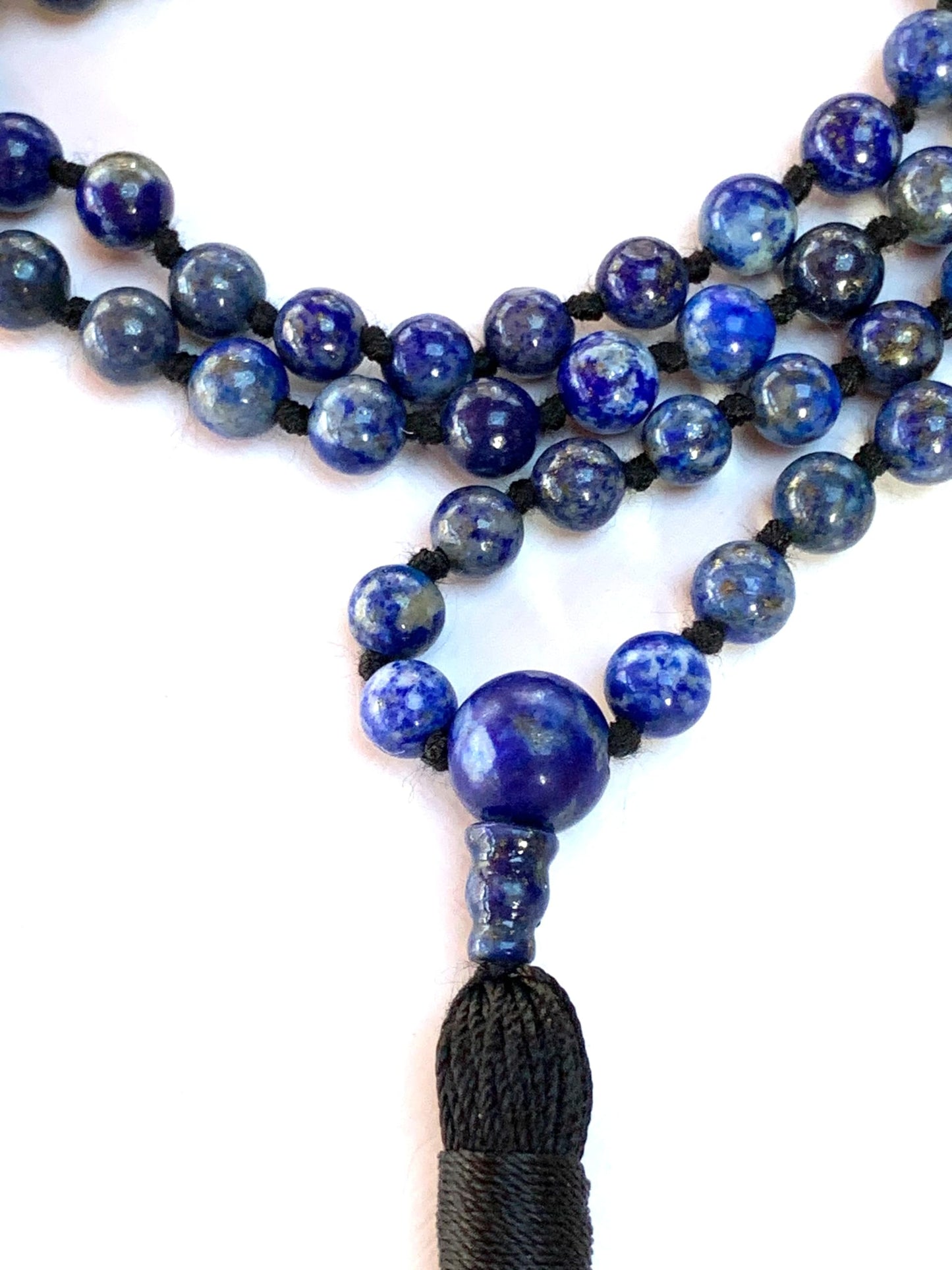 AWAKEN YOUR KUNDALINI Hand Knotted Lapis Lazuli Mala Necklace - 8mm Bead Size - Birthstone Sagittarius Sun Sign - Astrological Sign Pisces - Third Eye Chakra