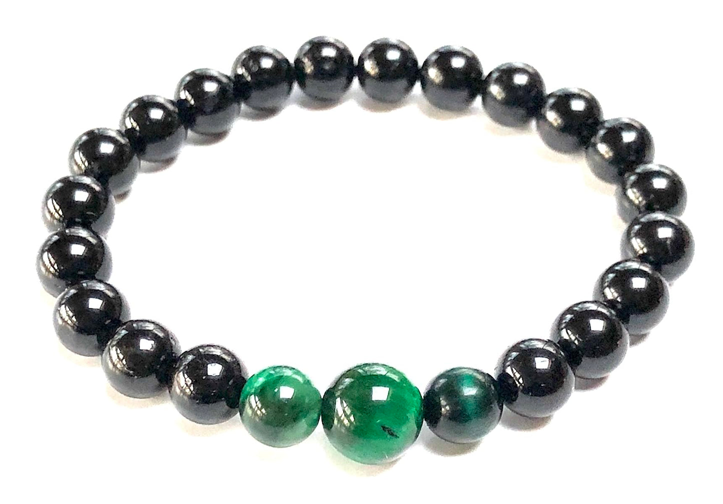 Black Tourmaline and Green Tiger's Eye Stretch Bracelet – Root and Heart Chakra - Scorpio and Sagittarius Birthstone Jewelry