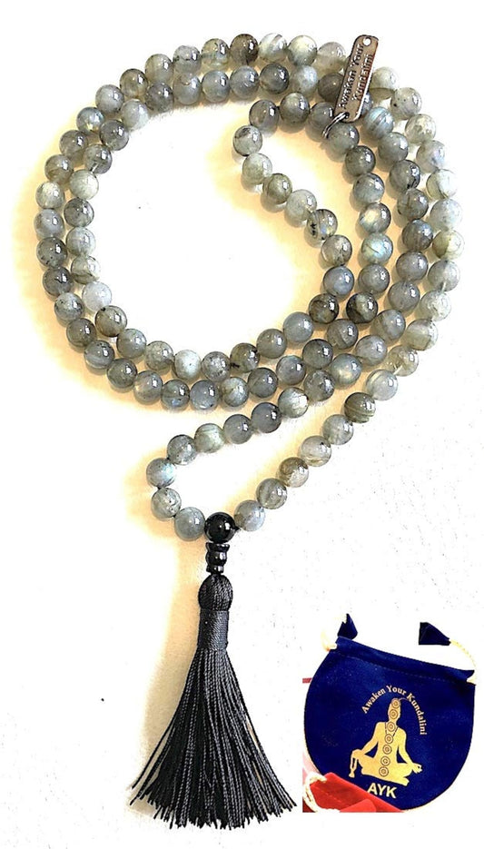 Labradorite Mala Beads | Fifth Chakra | Throat Chakra | Tassel Necklace | Communication | Self Expression | Creativity in Writing | Public Speaking | Scorpio Birthstone, Zodiac Sign