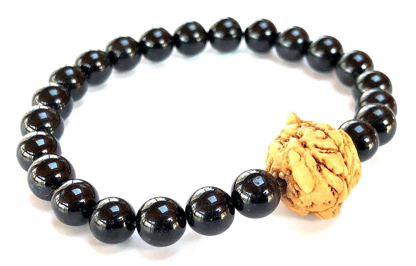 Black Tourmaline & Bodhi Satva Bead Stretch Bracelet – Birthstone for October, Sun Sign Scorpio & Libra, Root Chakra