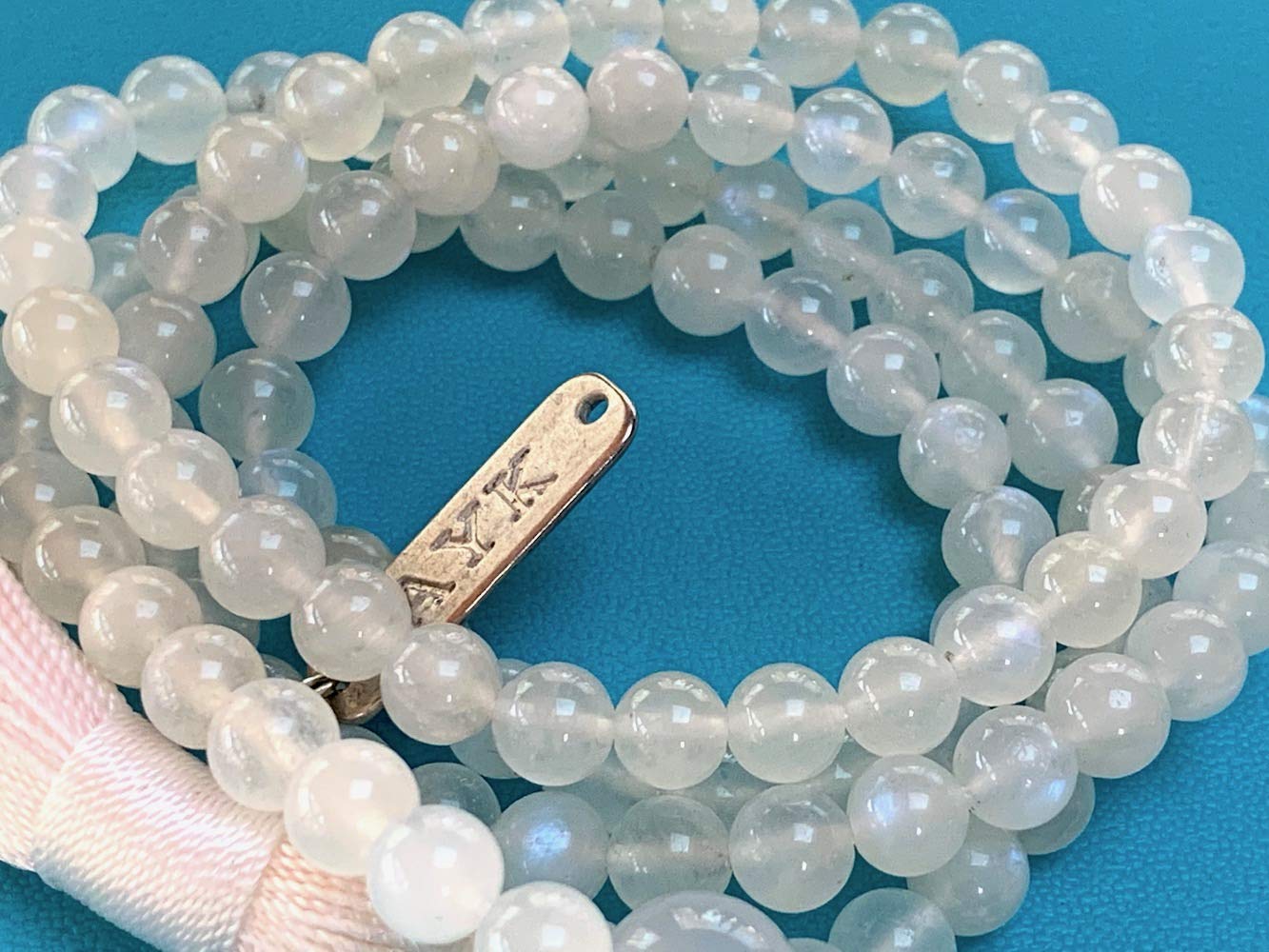 AWAKEN YOUR KUNDALINI Moonstone Mala Beads Necklace, 6mm Beads, 108 Beads - Cancer Birthstone, Crown Chakra