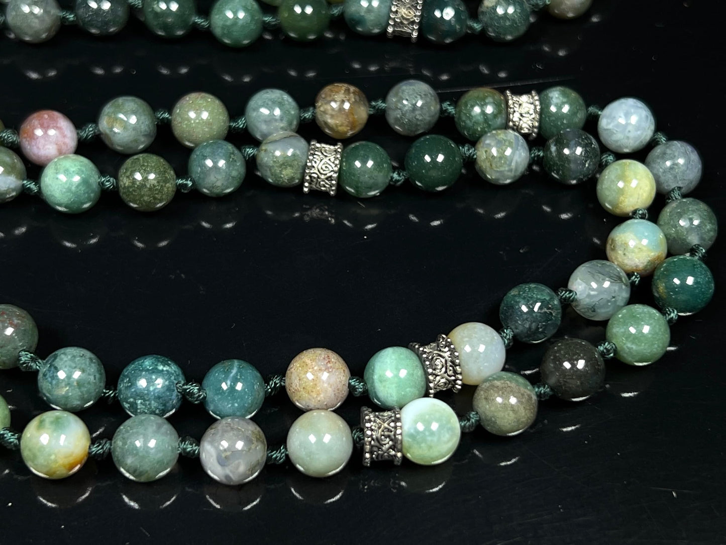 Certified Energized Mala Beads Necklace with COA - Chakra Mala - Japa Mala - 8mm 108 Buddhist Prayer Beads - Meditation Mala - Tassel Necklace – Zodiac/Sun Sign stones (Moss Agate)