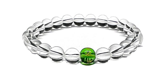 Crystal Quartz and Peridot Stretch Bracelet – Birthstone for August (Leo, Virgo) – Crown and Heart Chakra Alignment