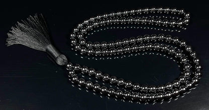 FEROX Hematite Mala Necklace | 108 Hand-Knotted 8mm Beads for Grounding, Protection & Root Chakra Healing | Confidence Crystal | Handmade in USA