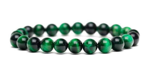 Handmade Gem Awake Your Kundalini || Semi Precious Gemstone || Round Beads Stretch Bracelet || 7" Unisex Bracelet (Green Tiger Eye)