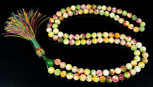 Rainbow Natural Jade Mala Beads Necklace – 8mm, 108 Beads – Birthstone & Chakra Energy Beads for Spiritual Practices & Meditation