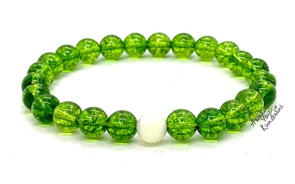 Handcrafted Peridot and Mother of Pearl Stretch Bracelet - August Birthstone for Leo and Virgo - Heart Chakra Alignment