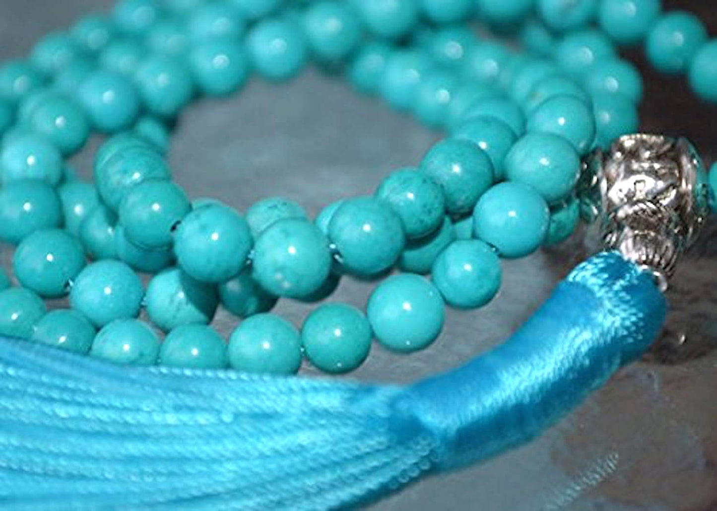 Turquoise Mala Beads Necklace | 108 Prayer Beads | Friendship Public Speaking Selfless Bonding Intuition Positive Vibes Love