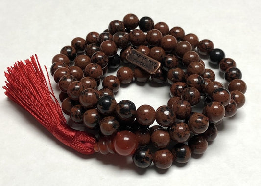 Awaken Your Kundalini Crystals Mala Beads Necklace Reiki healing stones Blessed & Energized Handmade 108 Buddhist Prayer Beads - Comes w/Velvet Pouch (Mahogany Obsidian, 10 mm)