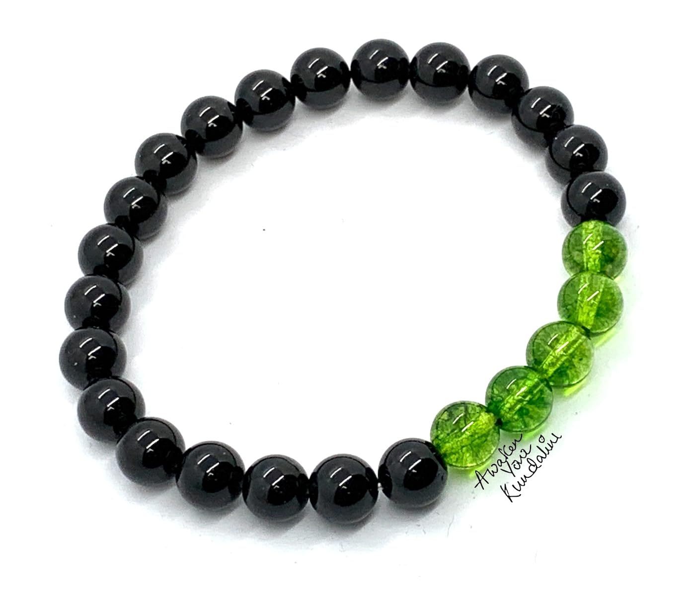 Peridot and Black Tourmaline Stretch Bracelet - August Birthstone for Leo and Virgo - Heart Chakra Association