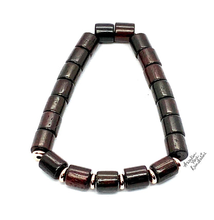 Cylindrical Rosewood Beads Stretch Bracelet | ARANYA Collection
